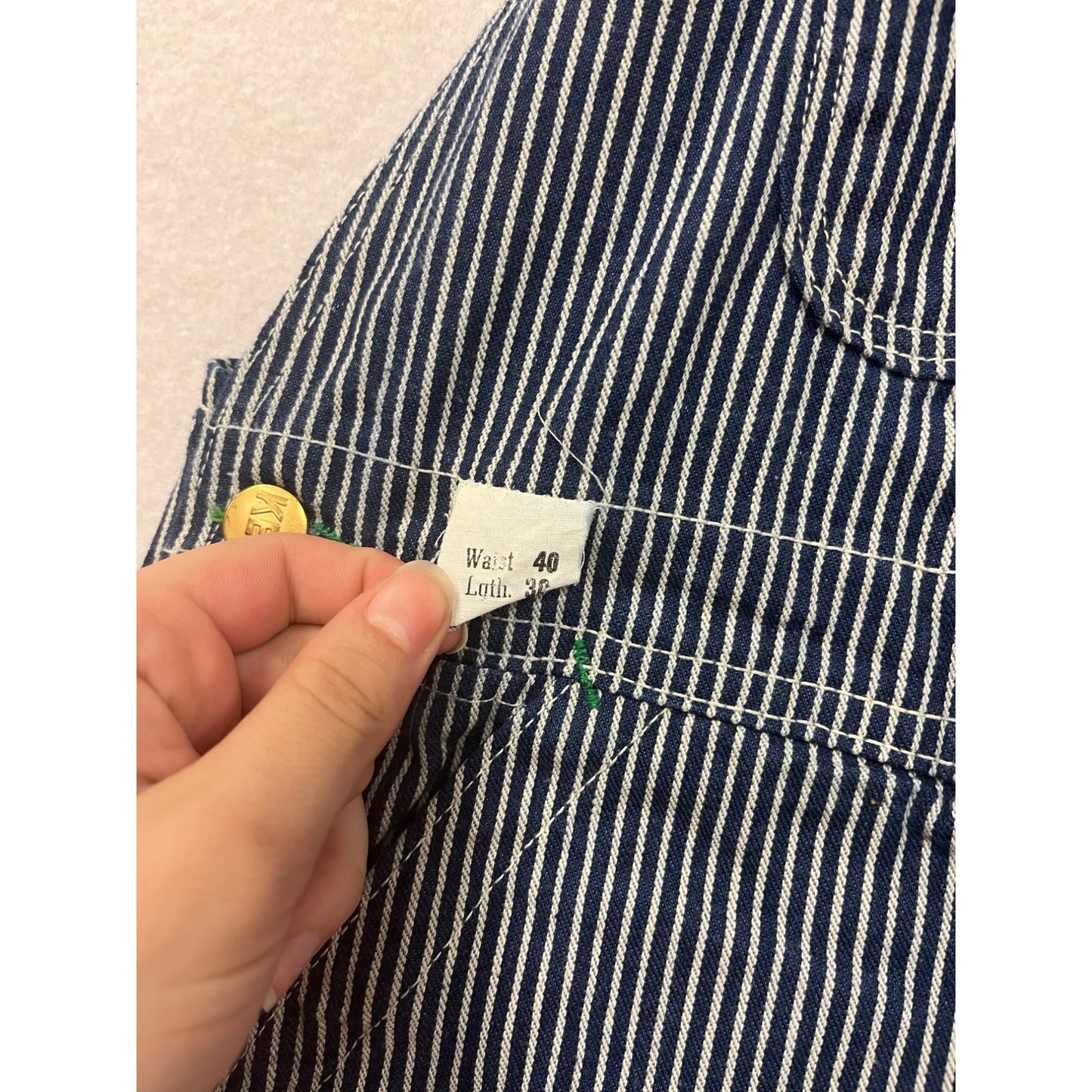 Vintage Key Imperial Blue & White Striped Overalls 40x30 #8956