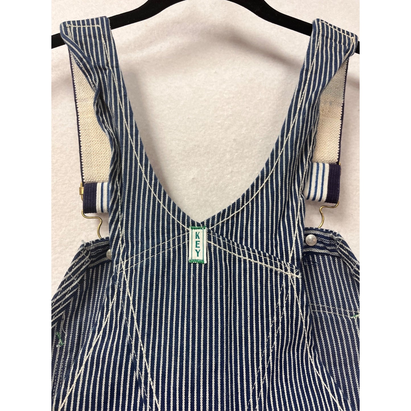 Vintage Key Imperial Blue & White Striped Overalls 40x30 #8956