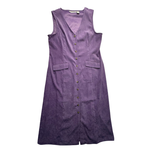 Vintage Appleseeds Purple Sleeveless Button-Up Midi Dress #7688