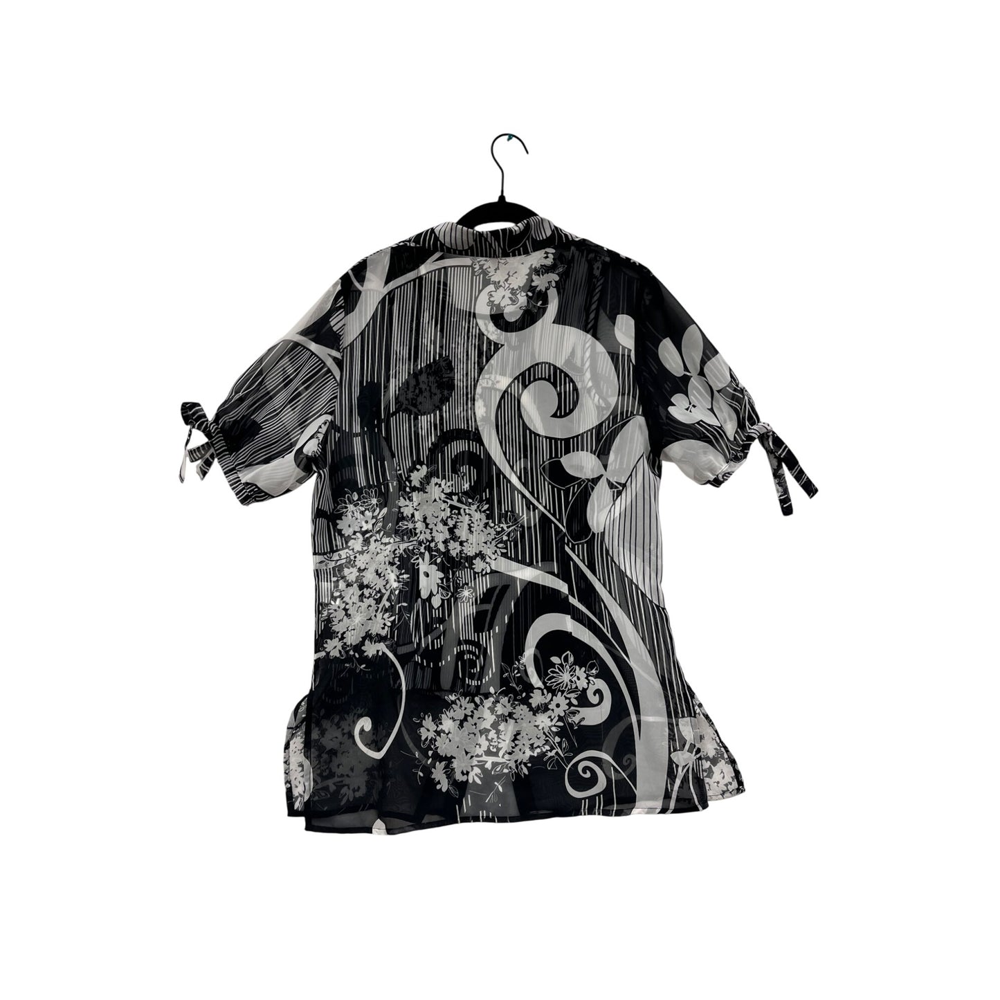 Sheer Black & White Floral Striped Blouse By Nicola #6098