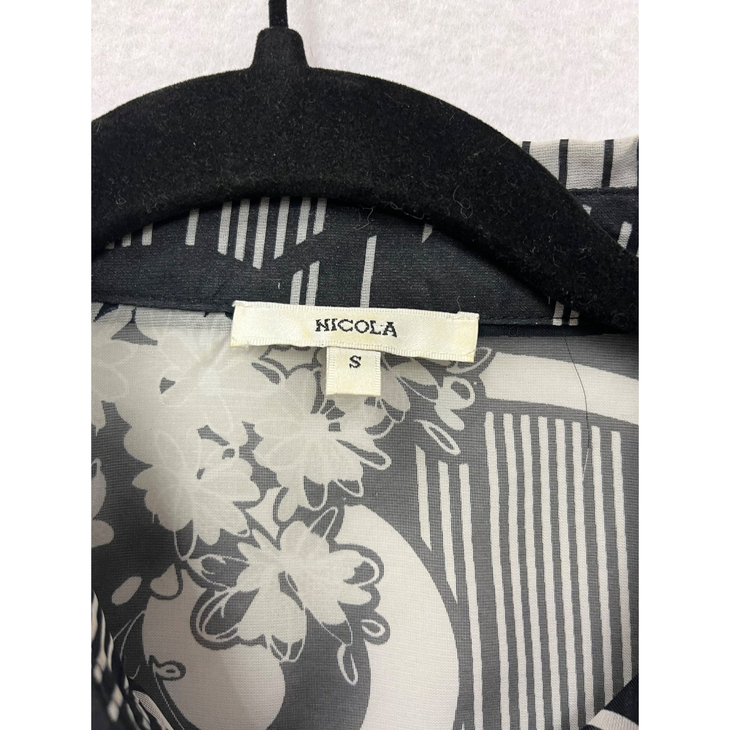 Sheer Black & White Floral Striped Blouse By Nicola #6098