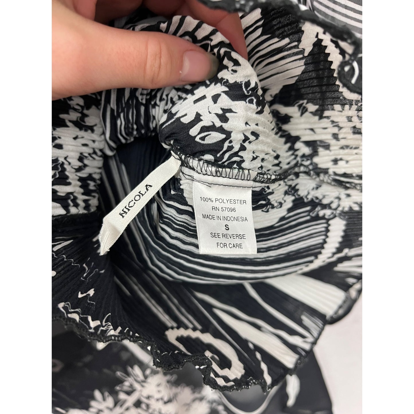 Sheer Black & White Floral Striped Blouse By Nicola #6098