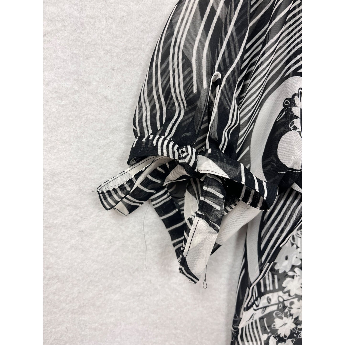 Sheer Black & White Floral Striped Blouse By Nicola #6098