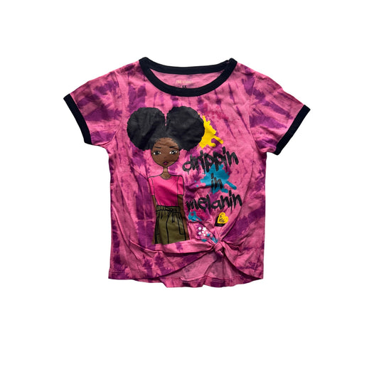 Pink Sparkle Tie-Dye Graphic Tee Drippin In Melanin Knot Front Size 5/6 #9332
