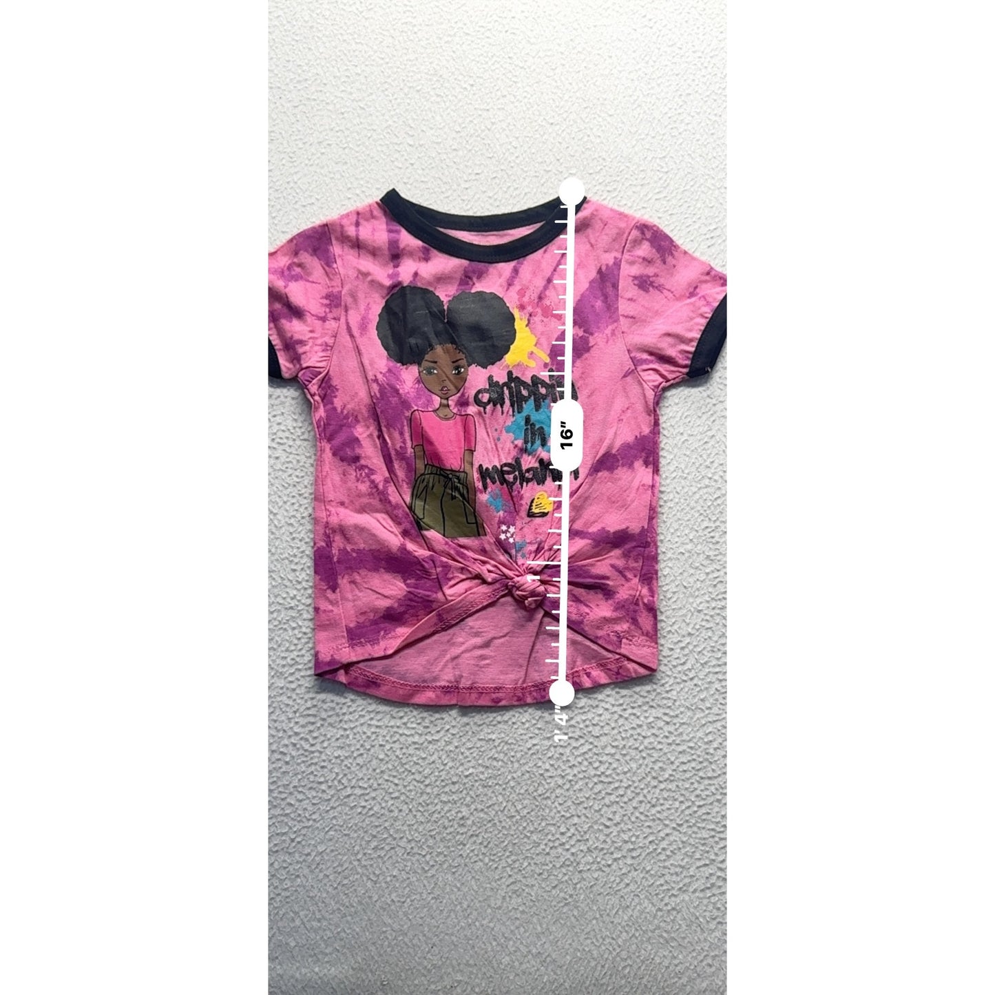 Pink Sparkle Tie-Dye Graphic Tee Drippin In Melanin Knot Front Size 5/6 #9332