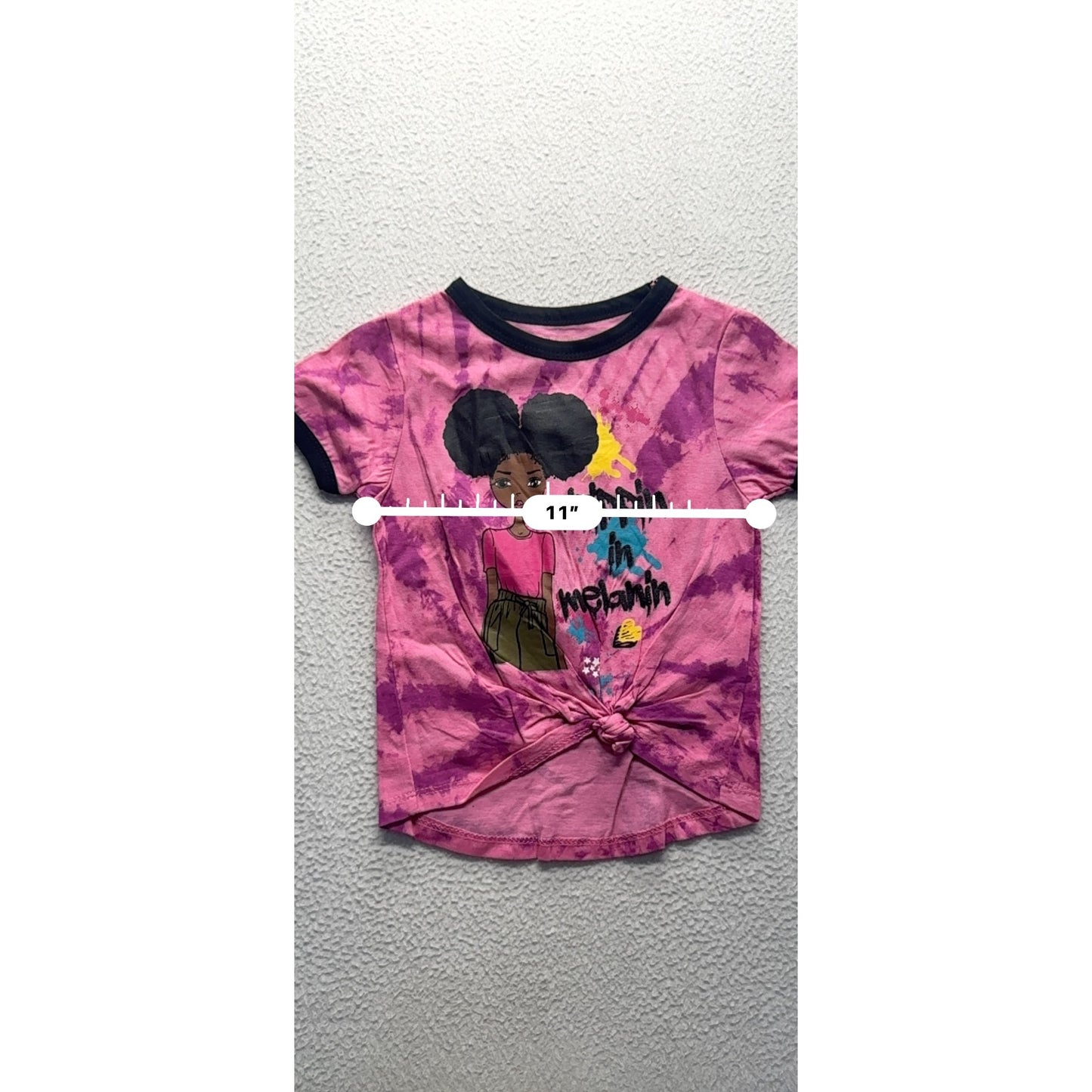 Pink Sparkle Tie-Dye Graphic Tee Drippin In Melanin Knot Front Size 5/6 #9332