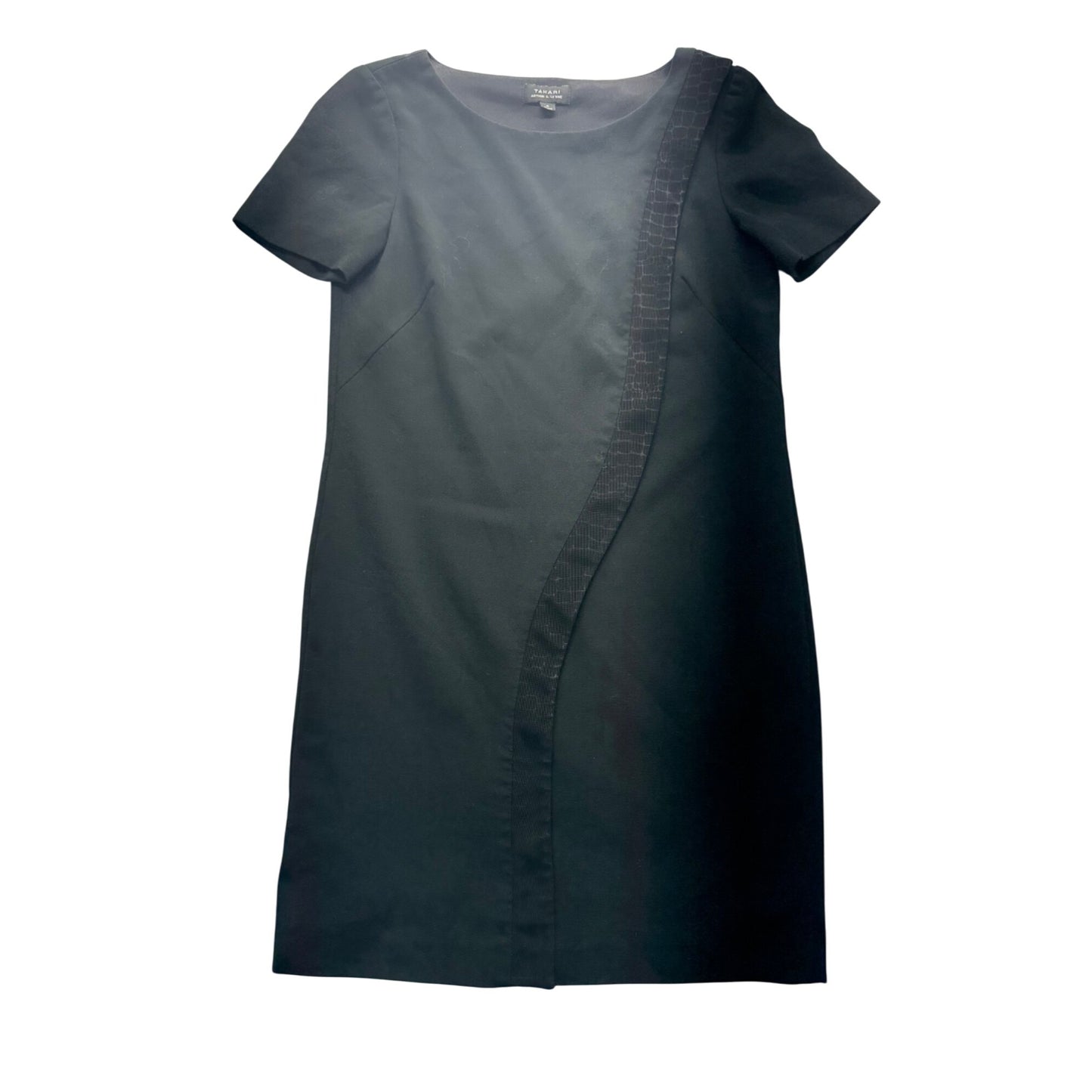Tahari Arthur S. Levine Black Sheath Dress Textured Trim Size 4 #9143