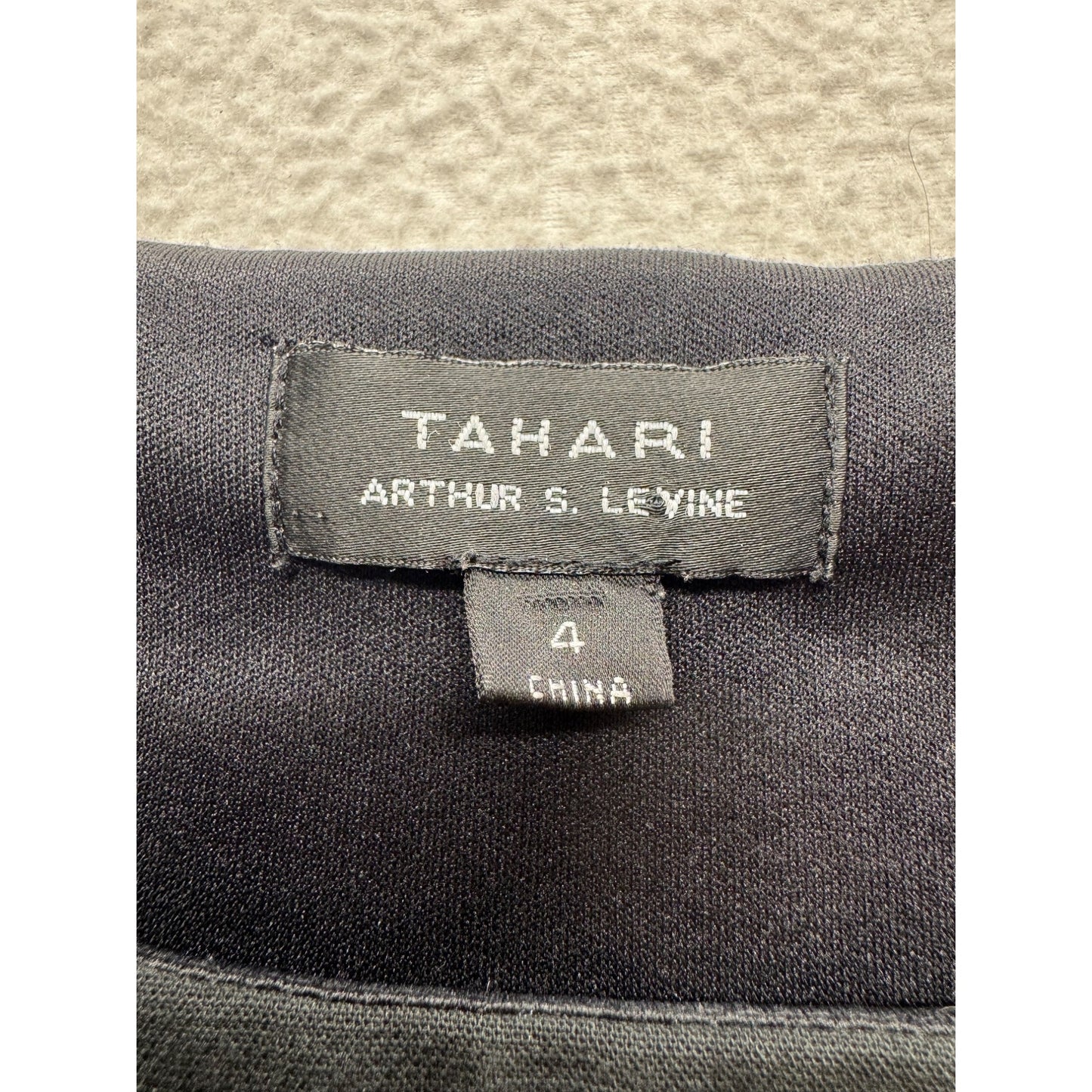 Tahari Arthur S. Levine Black Sheath Dress Textured Trim Size 4 #9143