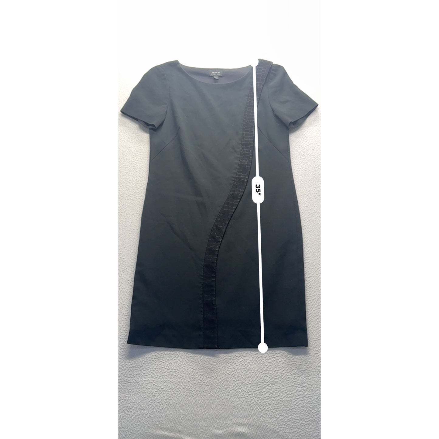 Tahari Arthur S. Levine Black Sheath Dress Textured Trim Size 4 #9143