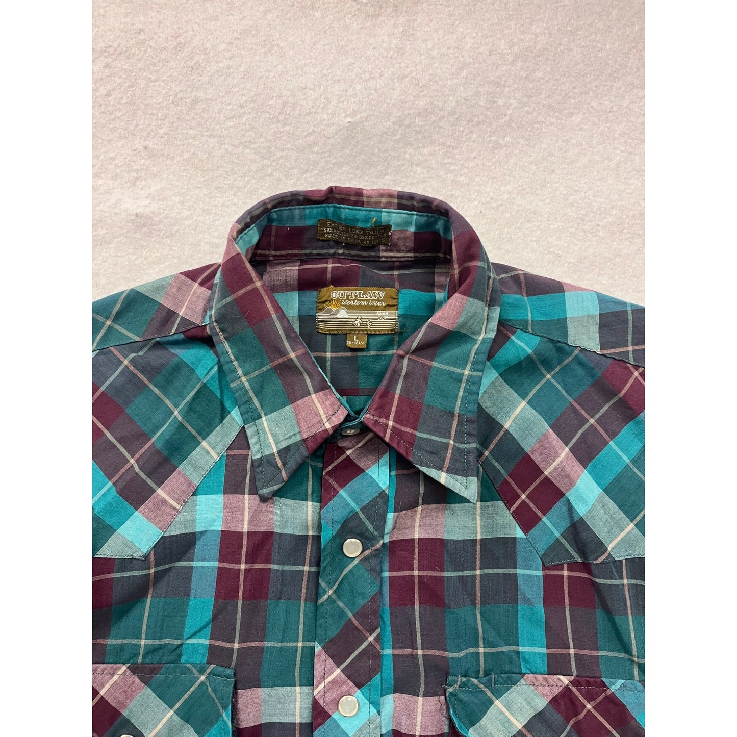 Men’s Vintage Outlaw Western Wear Plaid Long Tail Shirt #2915