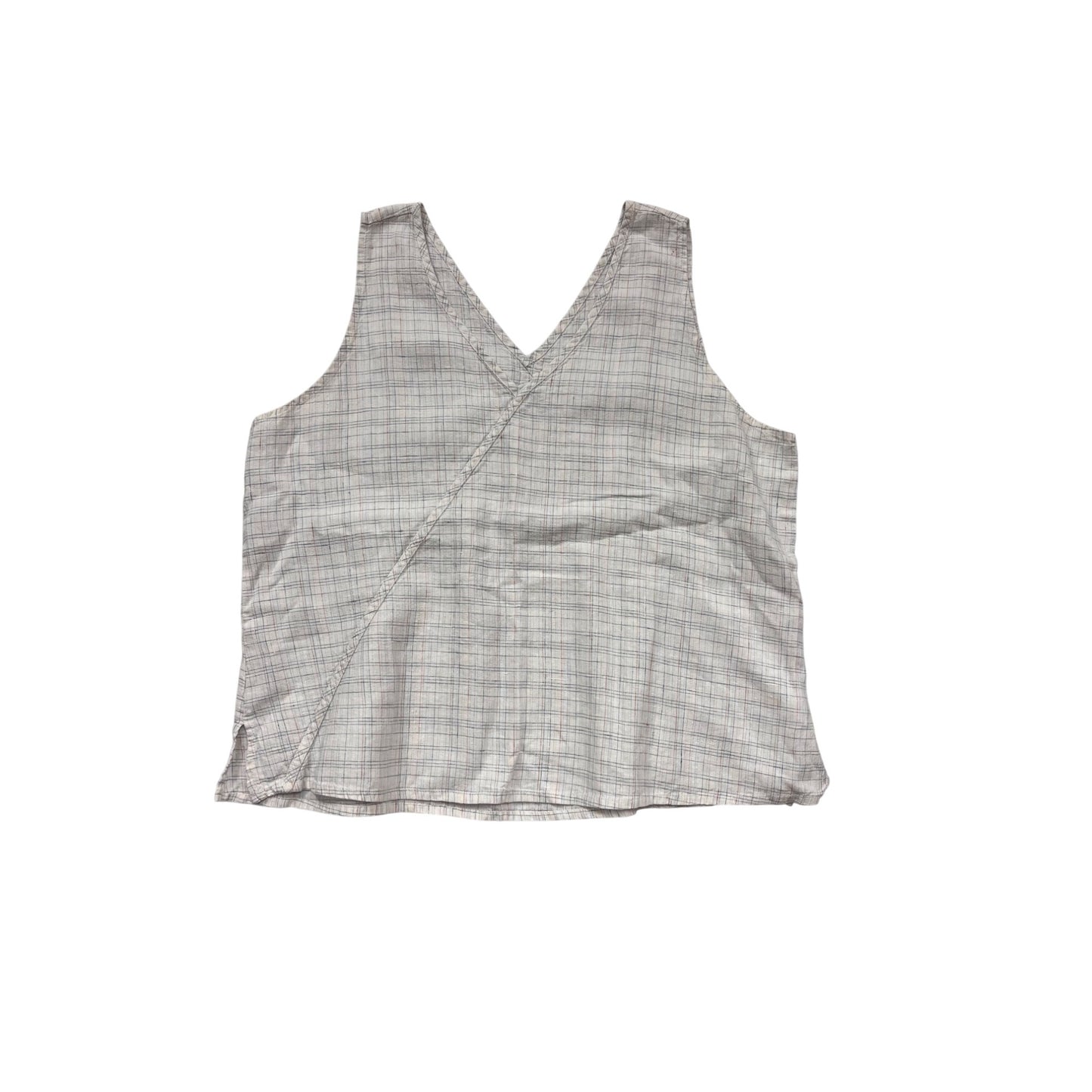 Flax Linen Plaid Sleeveless Top Large #313A