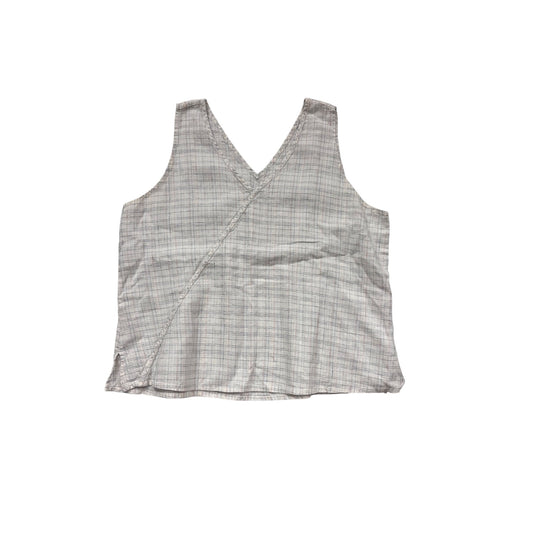 Flax Linen Plaid Sleeveless Top Large #313A