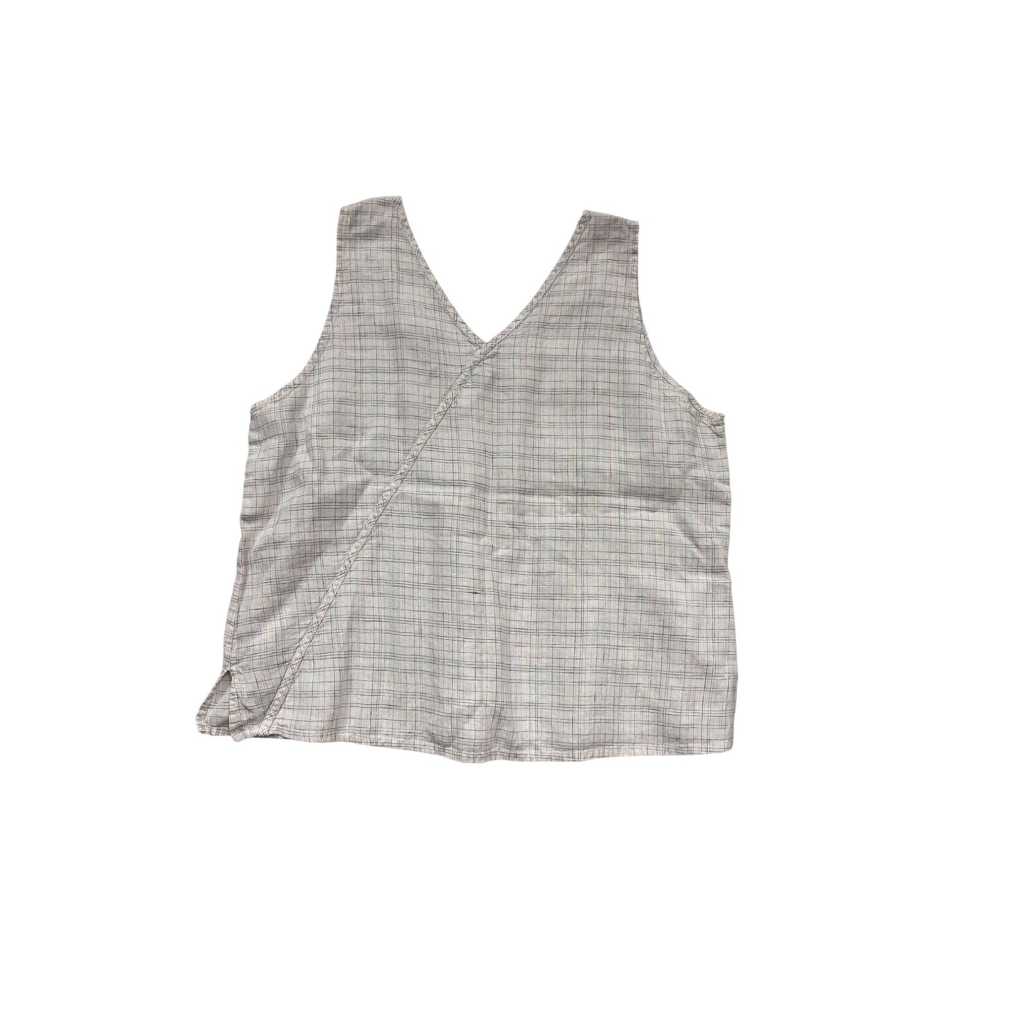 Flax Linen Plaid Sleeveless Top Large #313A