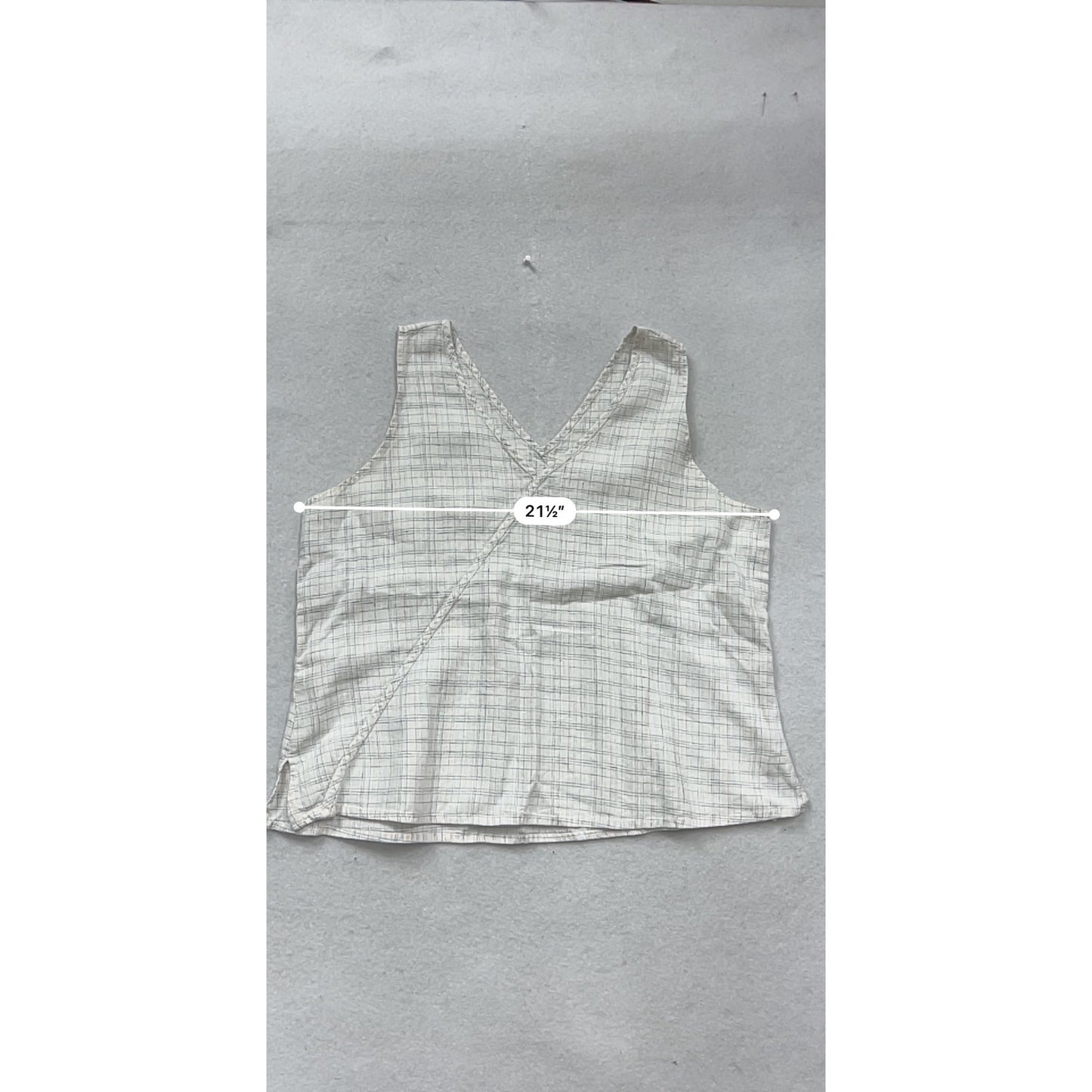 Flax Linen Plaid Sleeveless Top Large #313A