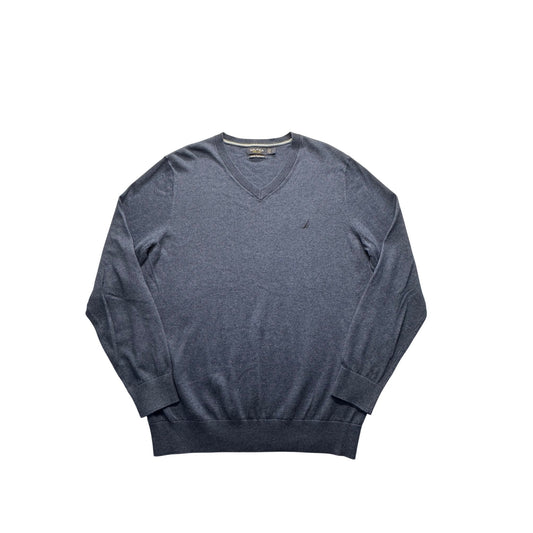 Nautica Luxury Performance Navy Blue V-Neck Cotton Modal Blend Size L #9284