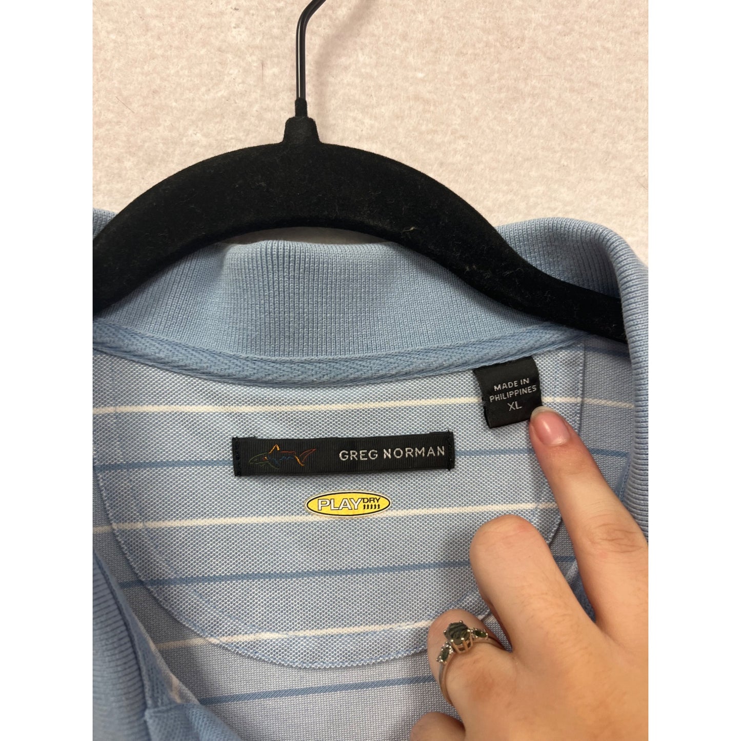 Greg Norman XL Light Blue Striped Polo Shirt #592A