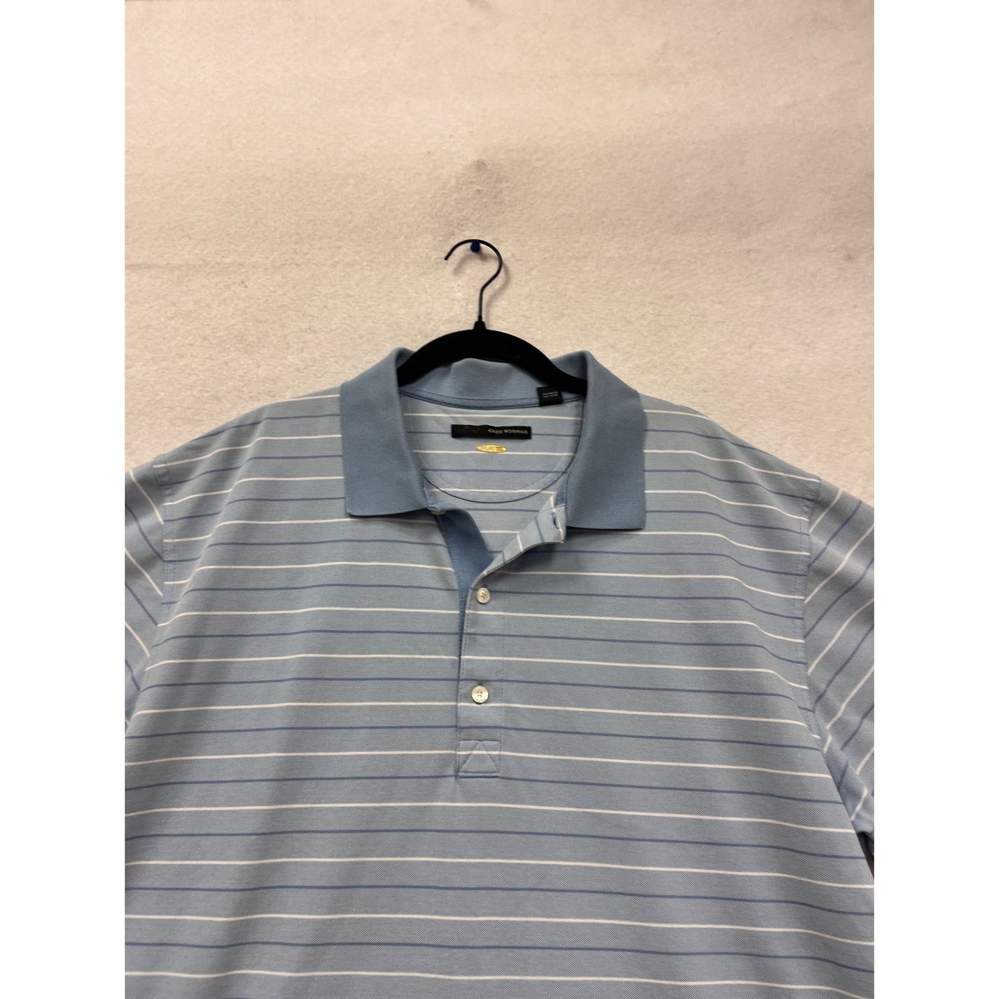 Greg Norman XL Light Blue Striped Polo Shirt #592A
