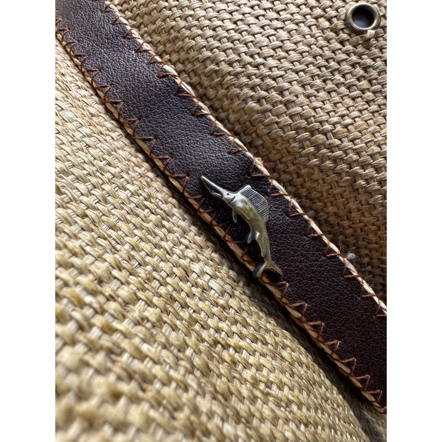 Tommy Bahama Straw Safari Hat With Brown Leather Band & Marlin Accent M/L #9693