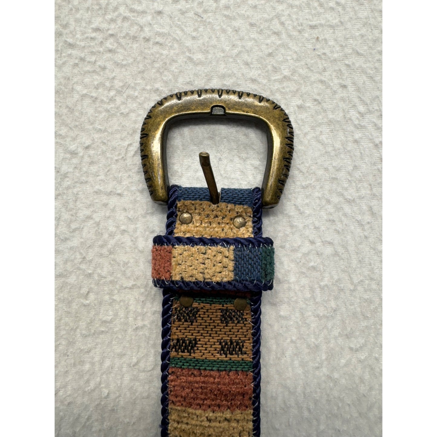 Vintage Elite Woven Southwestern Style Belt With Brass Buckle #7542