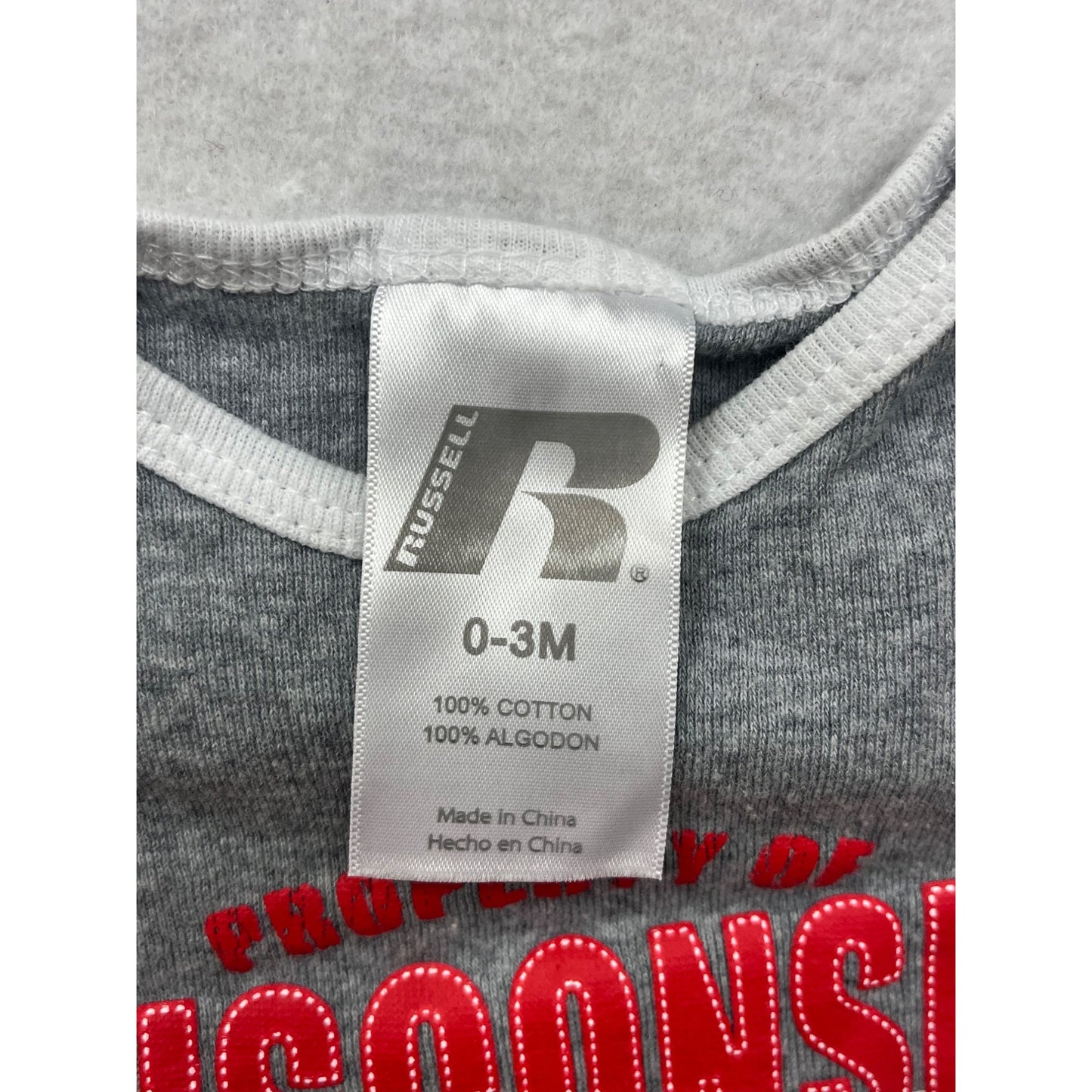 Russell Baby Wisconsin Badgers Gray Onesie 0-3M #8495