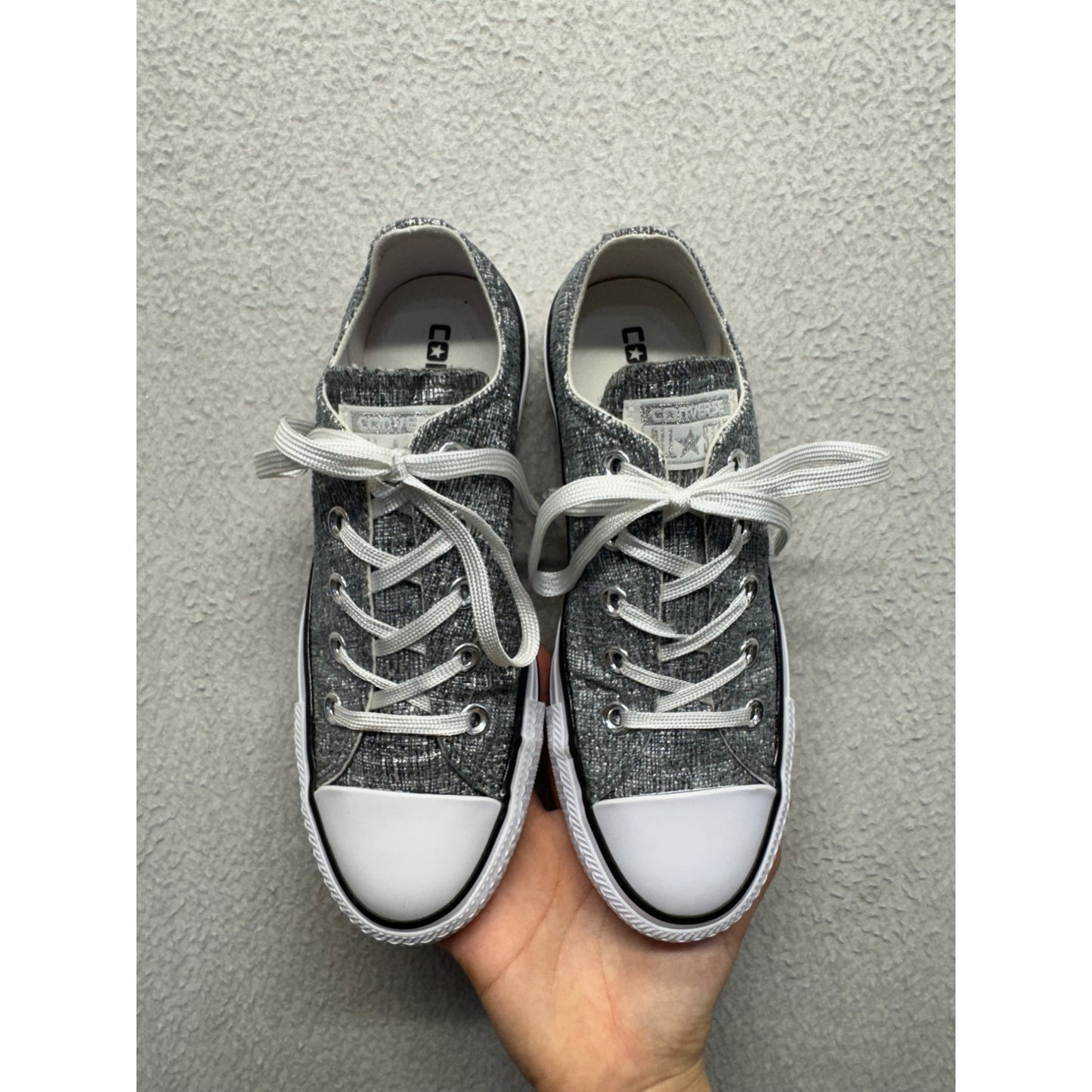 Converse All Star Low Top Shoes Gray Texture Canvas Rubber Sole Lace-Up #9621