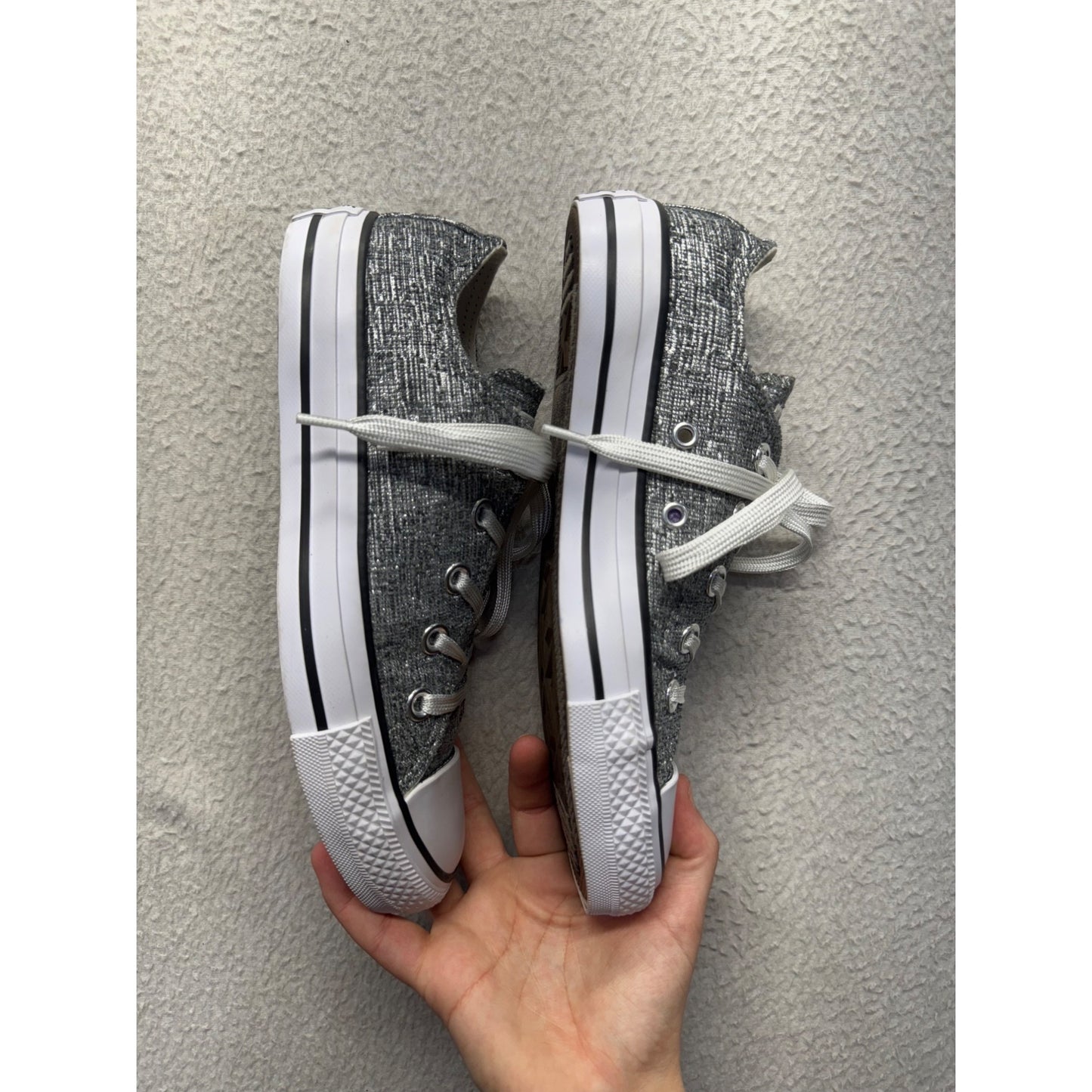 Converse All Star Low Top Shoes Gray Texture Canvas Rubber Sole Lace-Up #9621