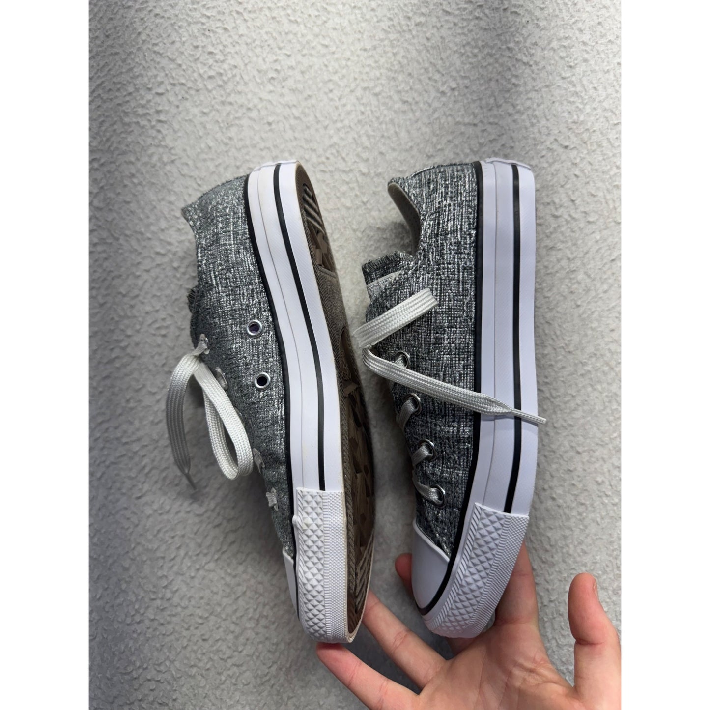 Converse All Star Low Top Shoes Gray Texture Canvas Rubber Sole Lace-Up #9621