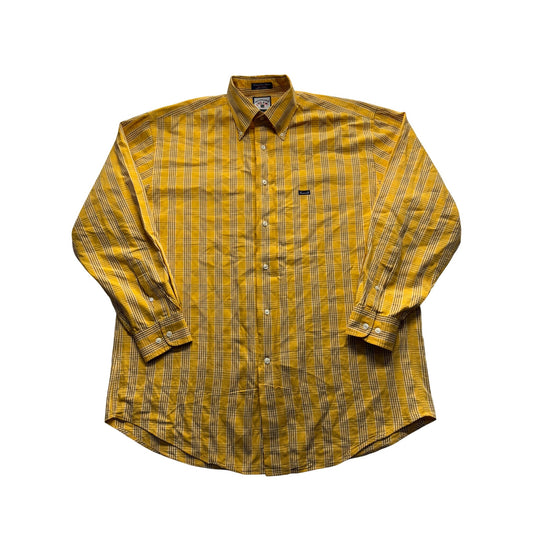 Faconnable Yellow & White Plaid Long Sleeve Button-Down Shirt 100% Cotton #7795