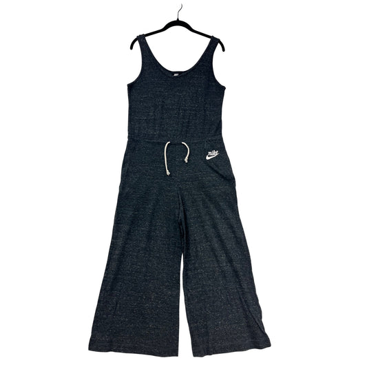 Nike Womens Heathered Black Sleeveless Romper With Drawstring Waist & Wide-Leg Design #6698