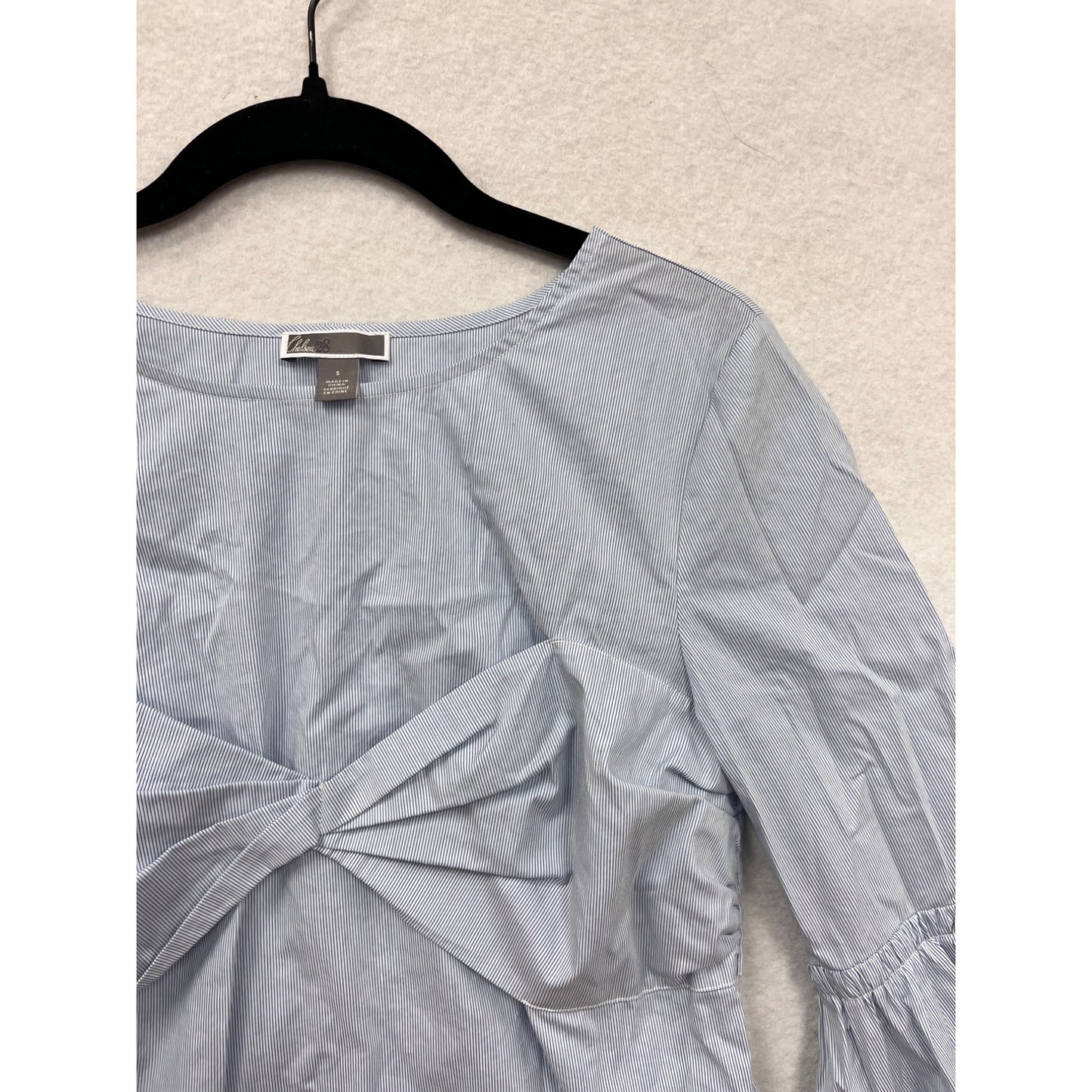 Blue Bell Sleeve Womens Top W/ Front Knot Detail & Tie Sleeves By Chelsea Size S #6840
