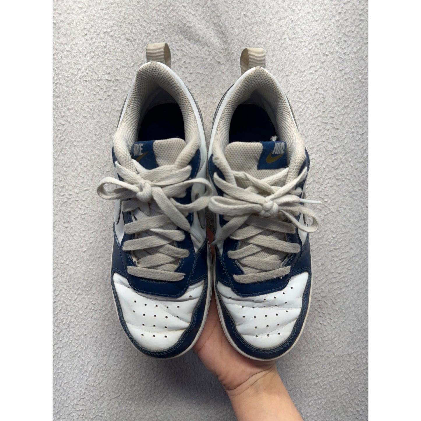 Nike Navy & White Low-Top Sneakers Size 7Y Leather Upper Pre-Owned #9624