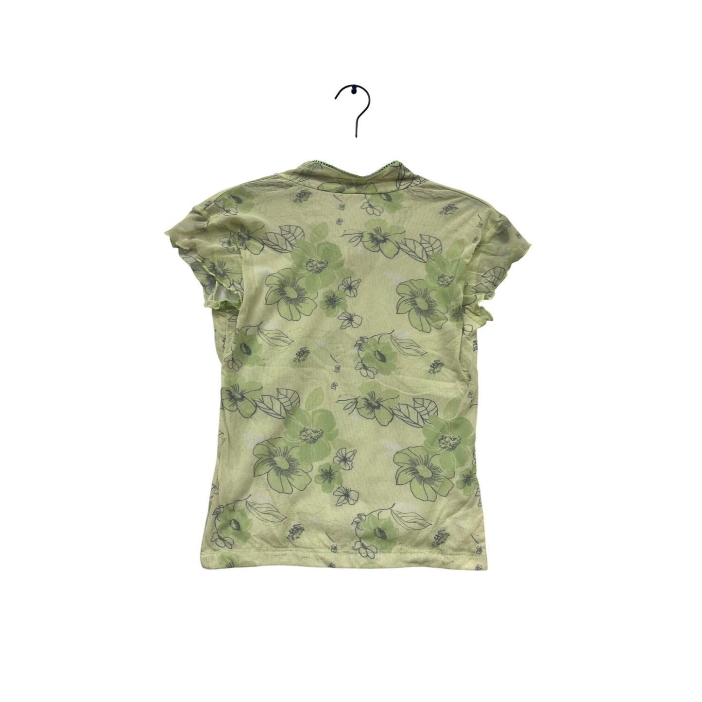 Floral Print Tie-Neck Short-Sleeve Blouse #700A