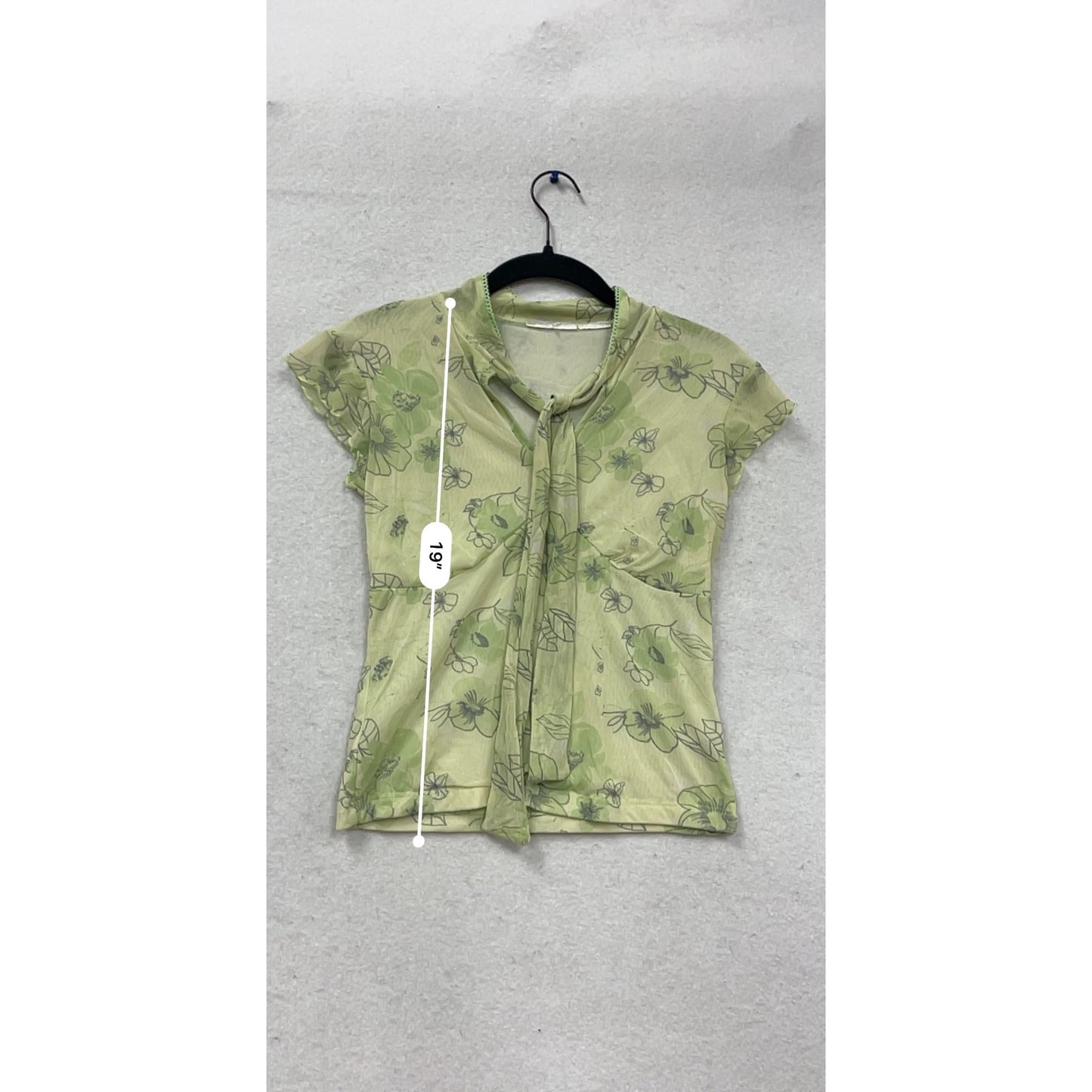 Floral Print Tie-Neck Short-Sleeve Blouse #700A