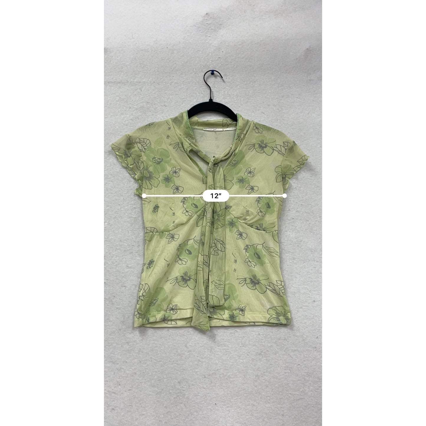 Floral Print Tie-Neck Short-Sleeve Blouse #700A