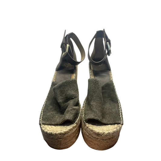 Marc Fisher Green Suede Espadrille Wedge Sandals With Ankle Strap Size 8 #9797
