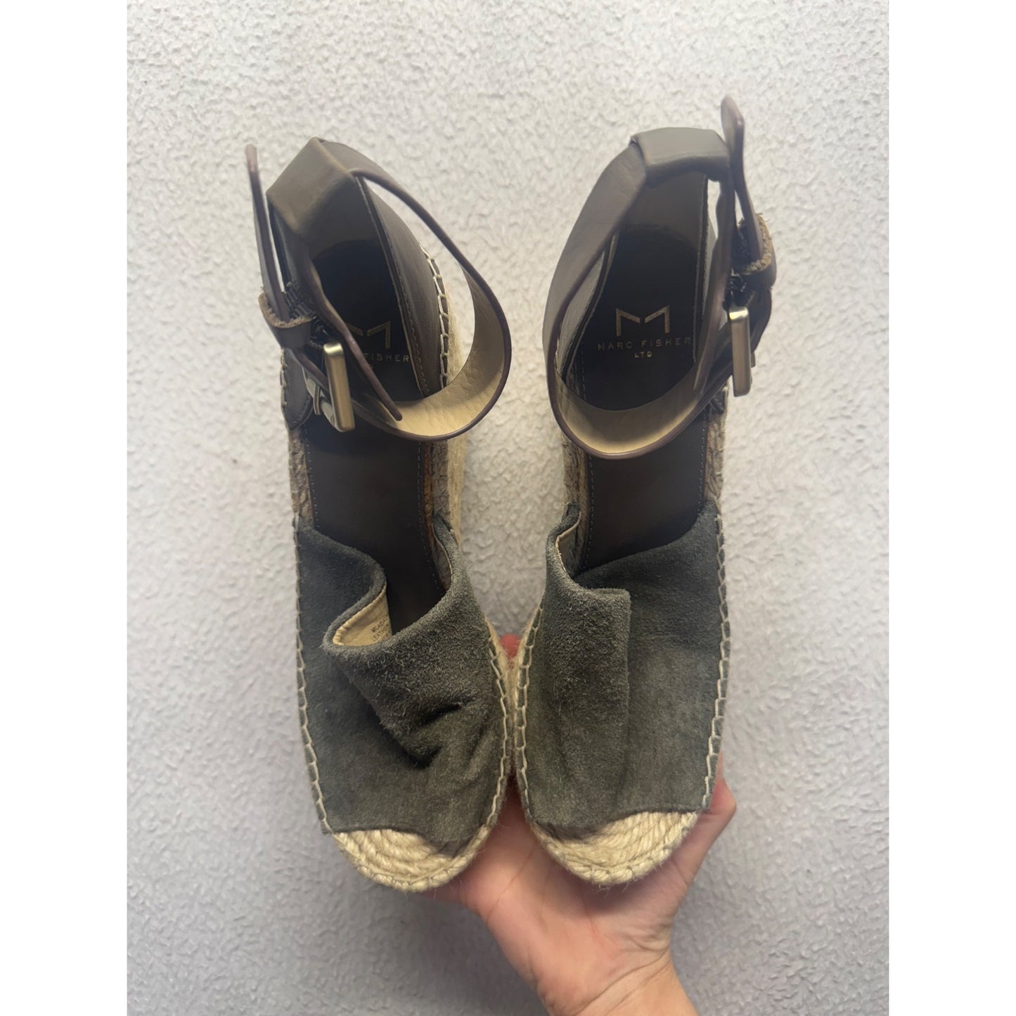 Marc Fisher Green Suede Espadrille Wedge Sandals With Ankle Strap Size 8 #9797
