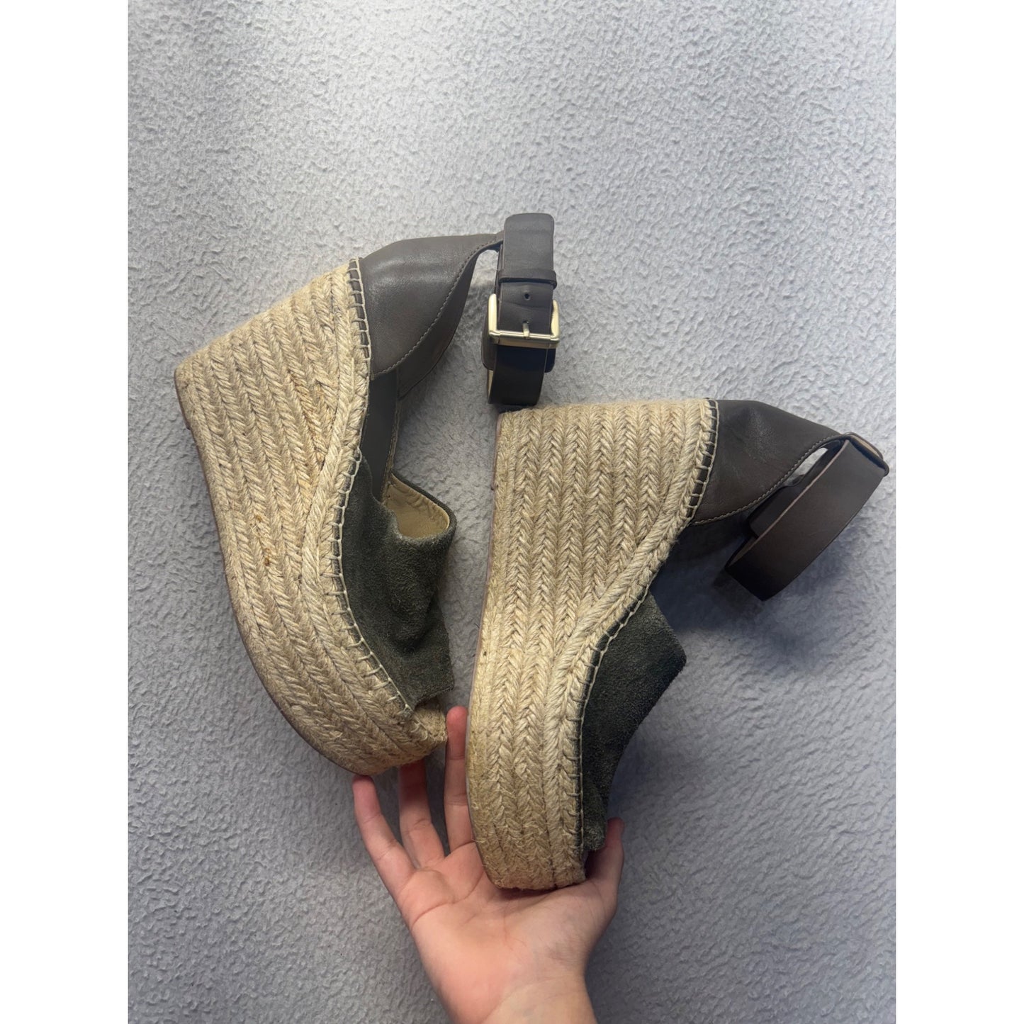 Marc Fisher Green Suede Espadrille Wedge Sandals With Ankle Strap Size 8 #9797