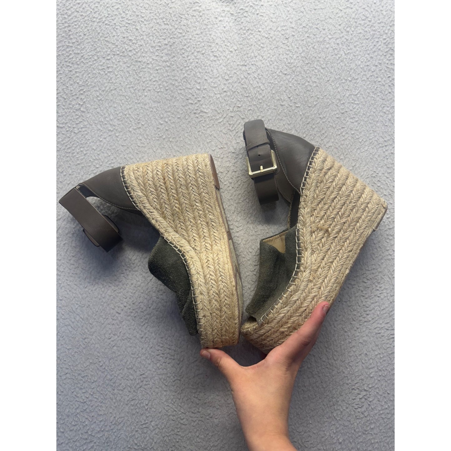 Marc Fisher Green Suede Espadrille Wedge Sandals With Ankle Strap Size 8 #9797
