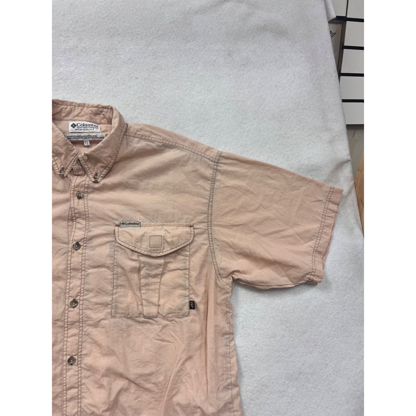 Columbia XL Beige Nylon Button-Up Outdoor Shirt #8733