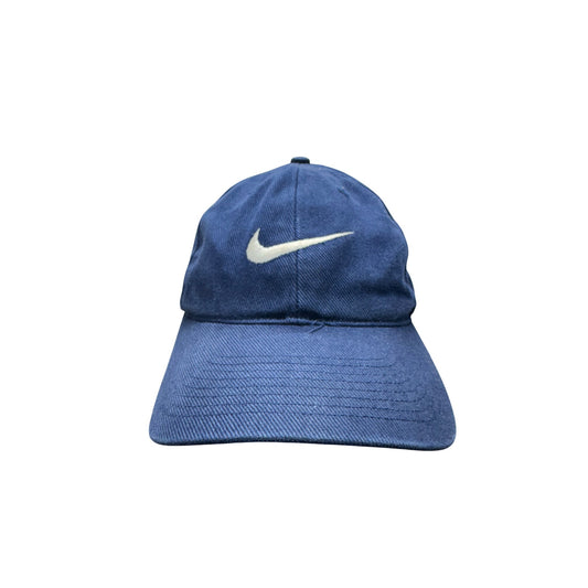 Vintage Nike Blue Cotton Adjustable Strapback Hat With White Logo #9223