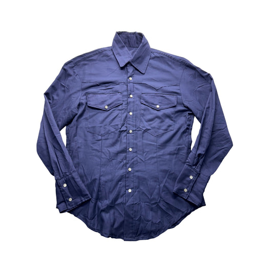 Mens Western Dark Blue Snap Button Long Sleeve Shirt #7981