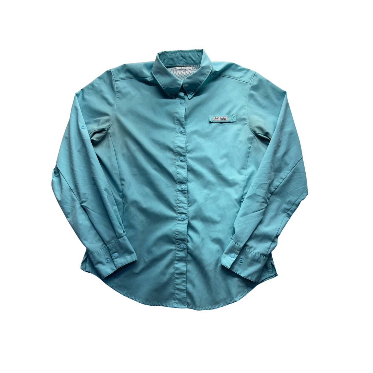 Columbia PFG Omni-Shade Long Sleeve Turquoise Fishing Shirt Womens Size S #9583