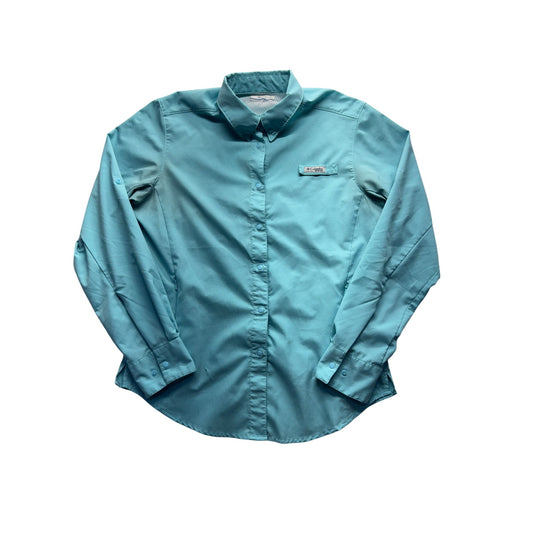 Columbia PFG Omni-Shade Long Sleeve Turquoise Fishing Shirt Womens Size S #9583