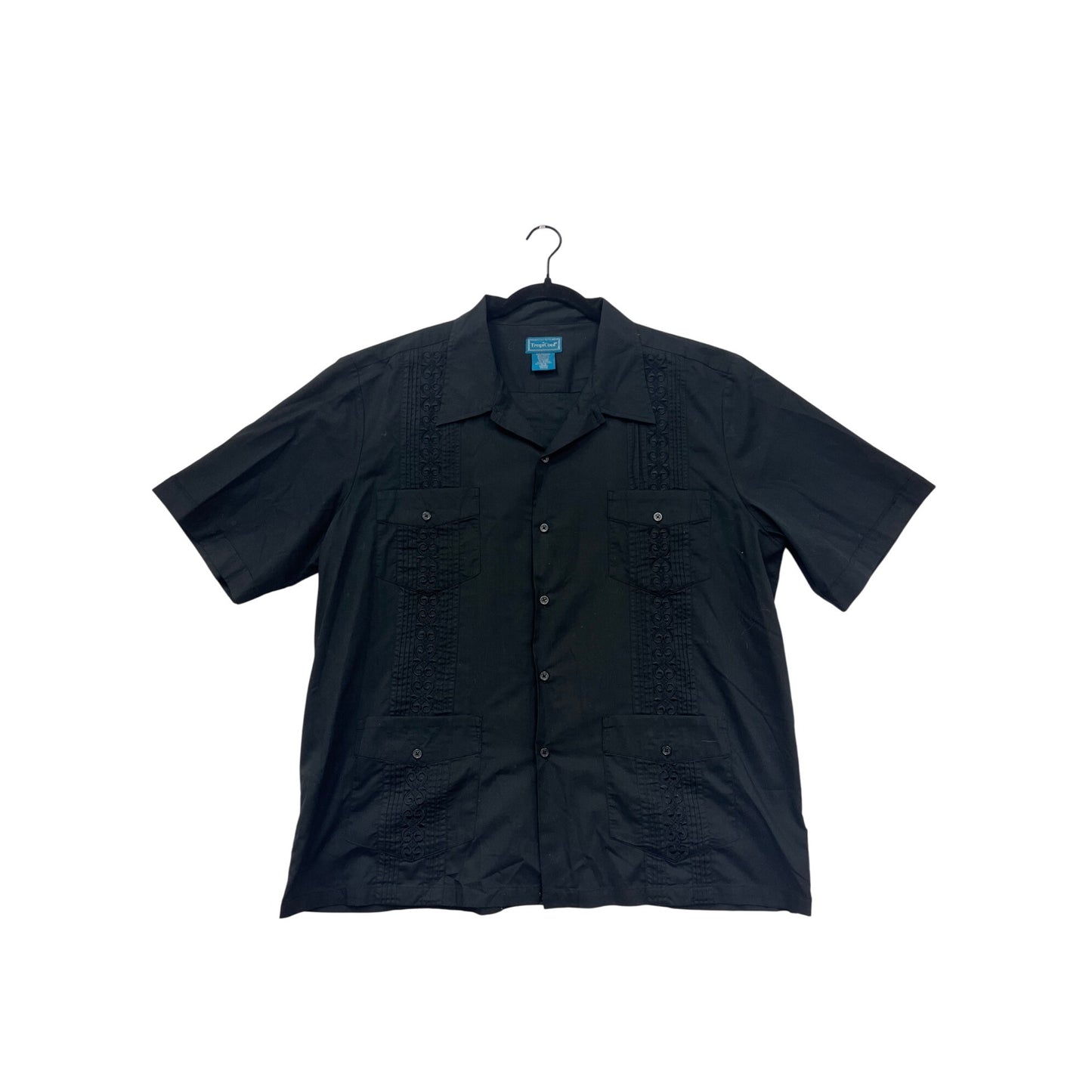 Mens Black TropiCool Guayabera Shirt XL Short Sleeve Button-Up #8087