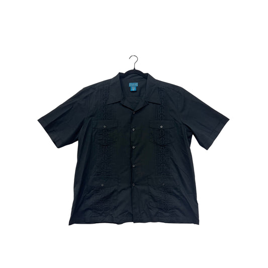 Mens Black TropiCool Guayabera Shirt XL Short Sleeve Button-Up #8087
