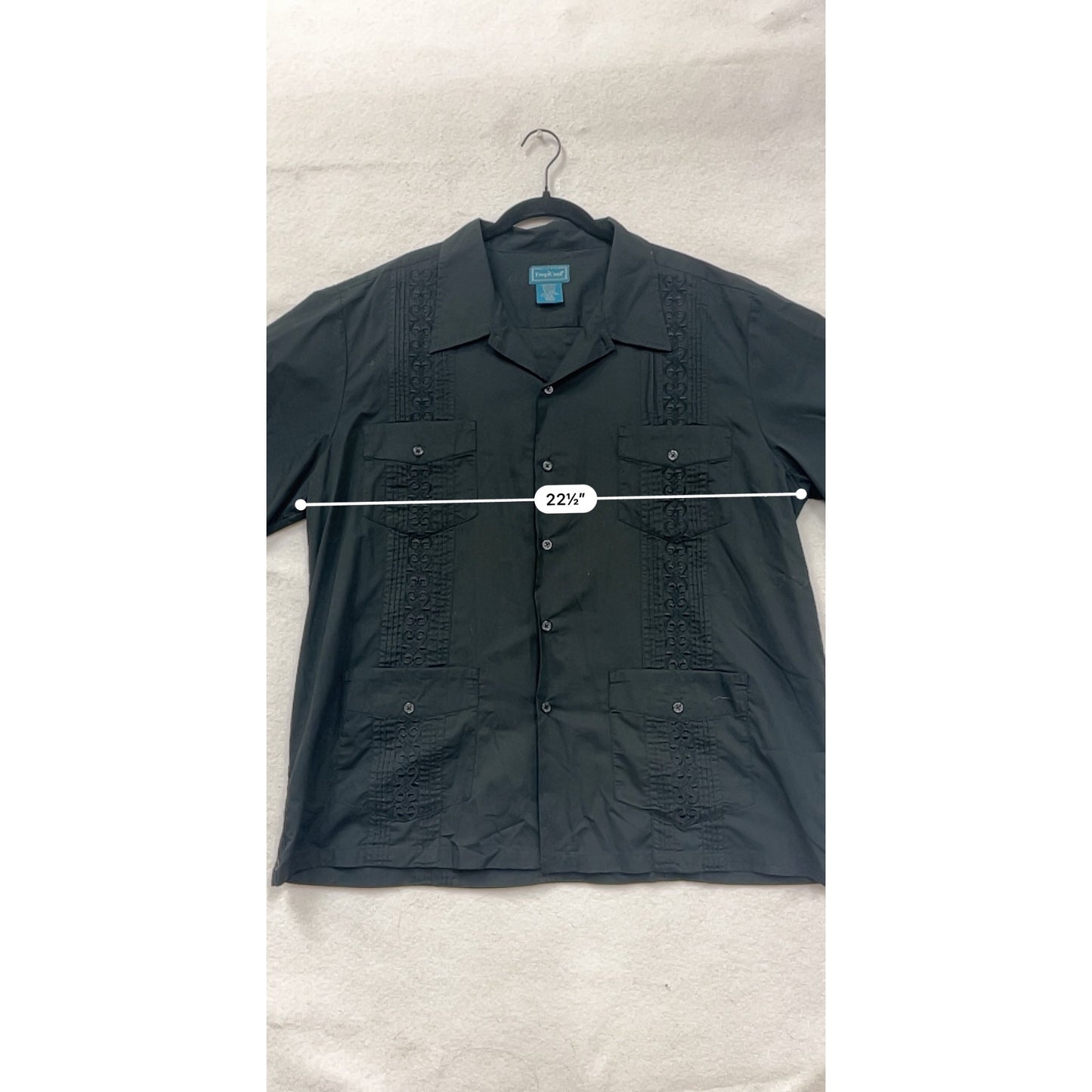 Mens Black TropiCool Guayabera Shirt XL Short Sleeve Button-Up #8087