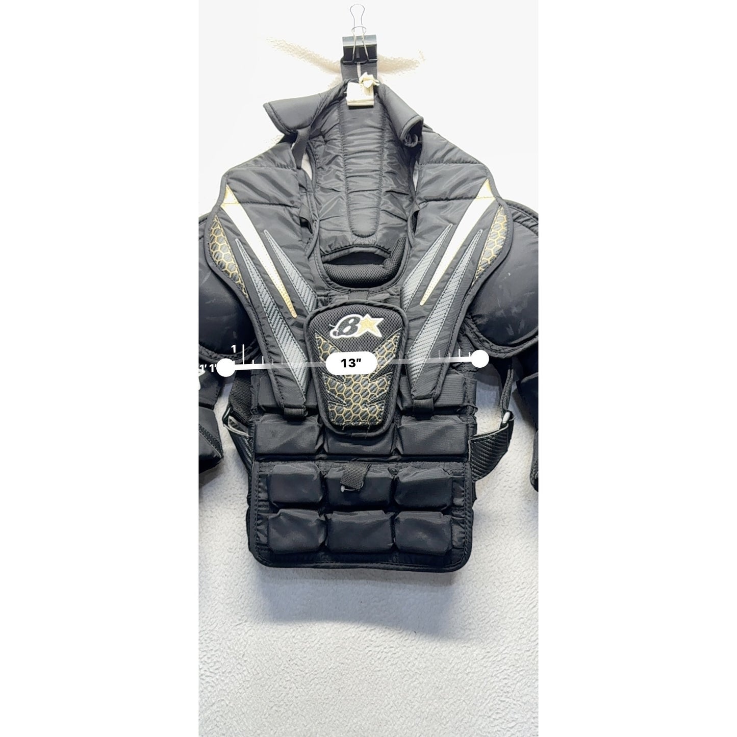 Hockey Chest Protector By 8X Strap System Black/Gold M Impact Foam Padding 110B
