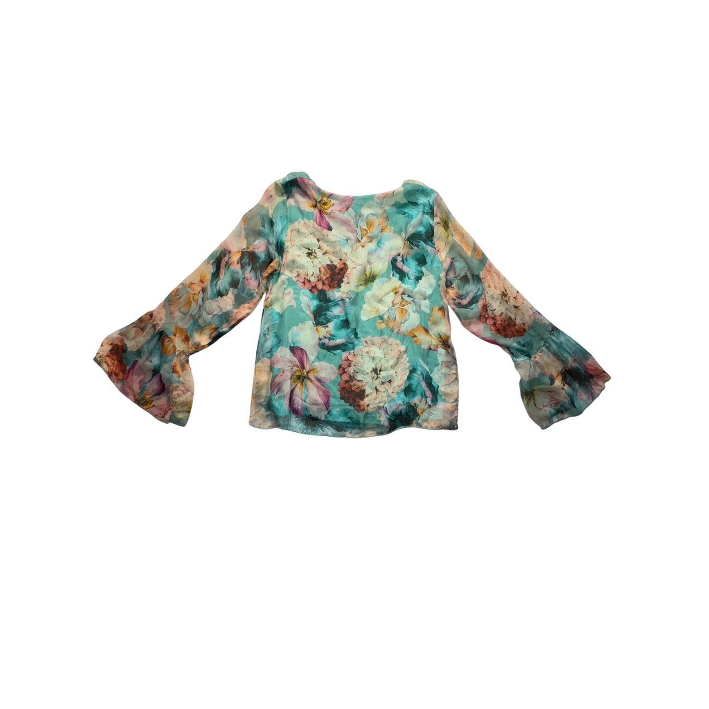 Floral Bell Sleeve Silk Sheer Blouse #7580