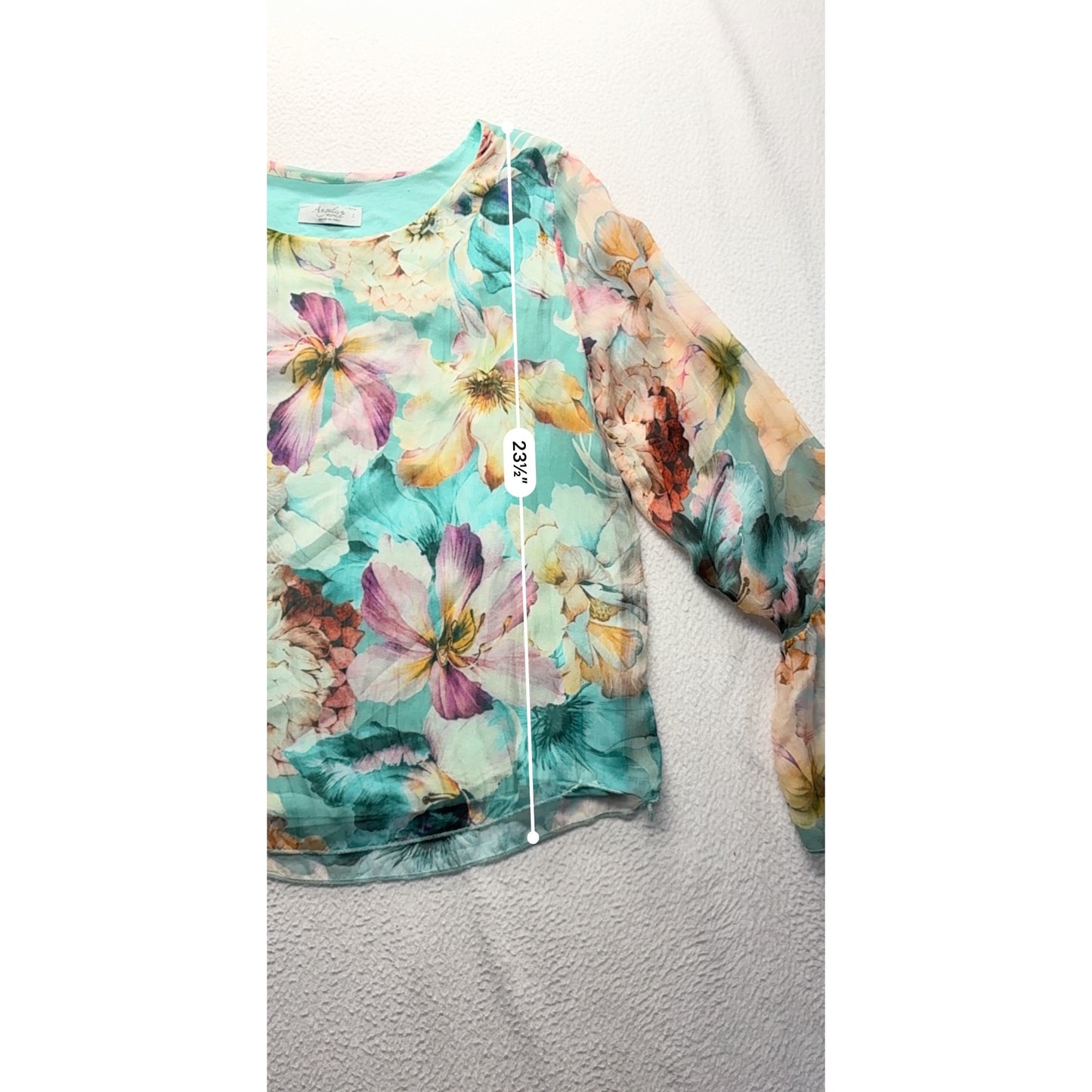 Floral Bell Sleeve Silk Sheer Blouse #7580