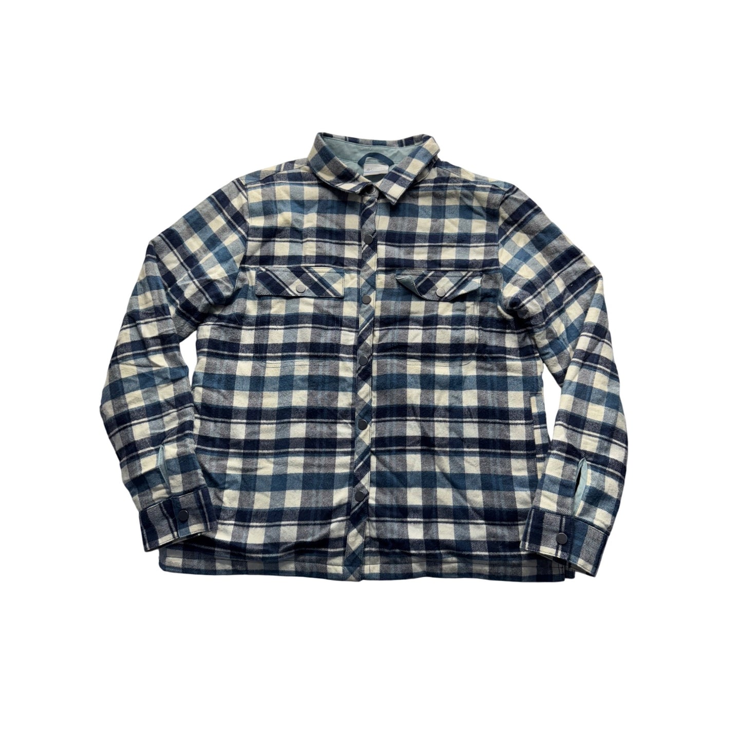 Mens Columbia Blue & White Plaid Long-Sleeve Flannel Shirt L #7805